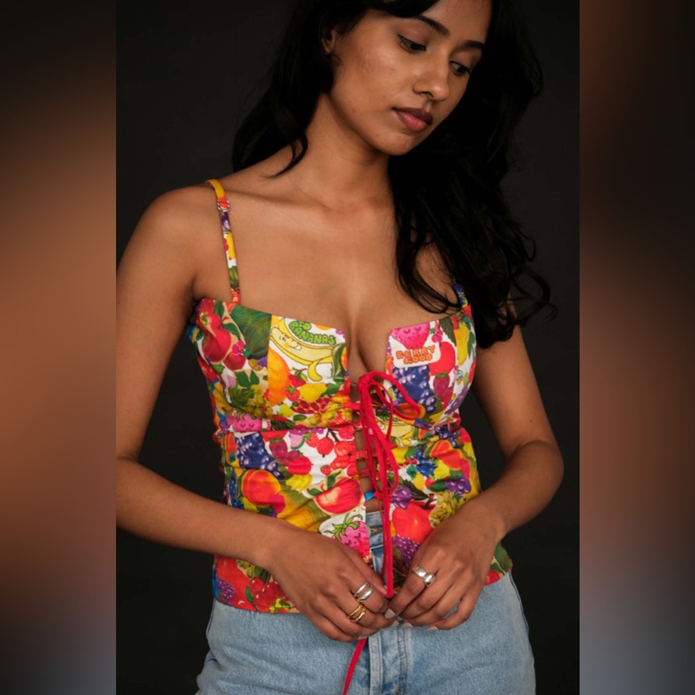 Tyler McGillivary Fruit Sticker Corset Top NWT